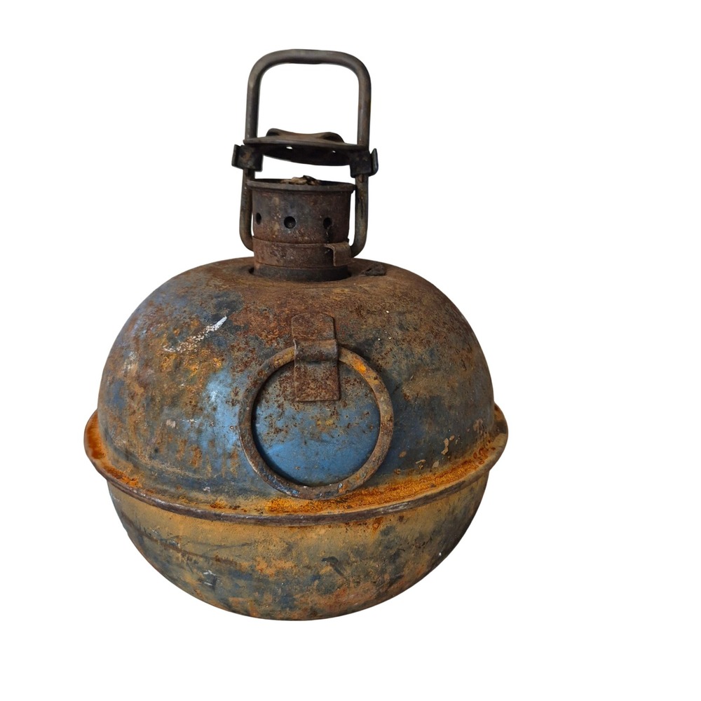 Vintage Railroad Smudge Pot Flare Blue Metal Industrial Lantern Rustic Decor